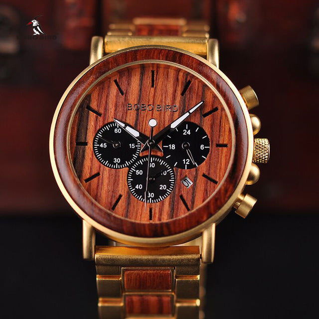 Gold Watch Men Luxury Brand Wooden