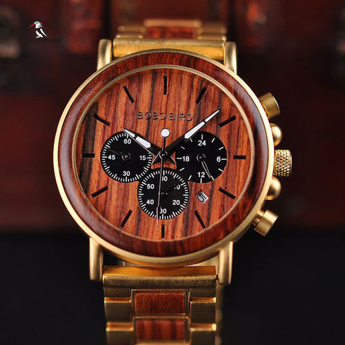Gold Watch Men Luxury Brand Wooden