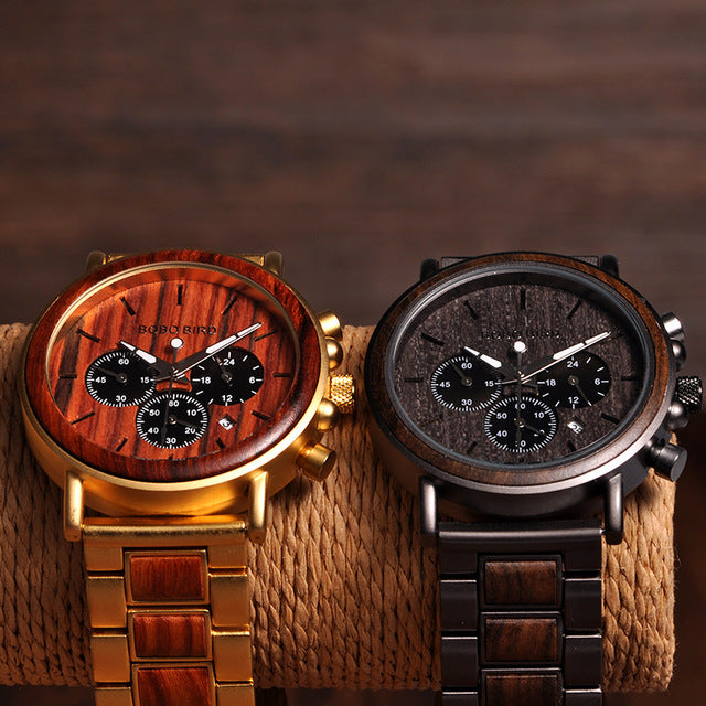 Gold Watch Men Luxury Brand Wooden
