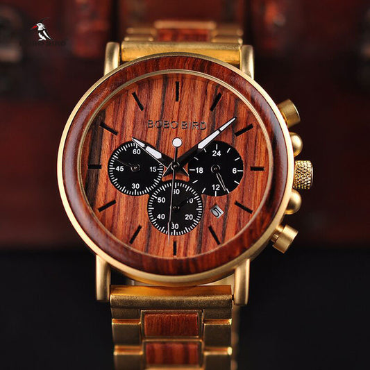 Gold Watch Men Luxury Brand Wooden